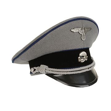 German Waffen SS Officer Visor Cap - Stone Grey - Cornflower Blue Piping