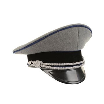 German Waffen SS Officer Visor Cap without Insignia - Stone Grey - Cornflower Blue Piping