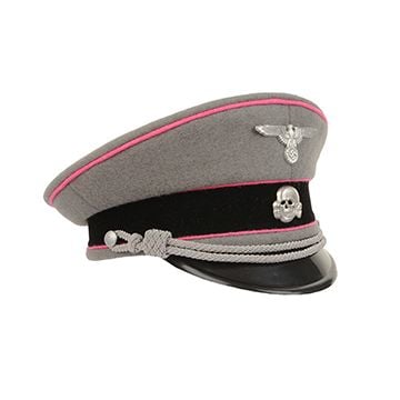 German Waffen SS Officer Visor Cap - Stone Grey - Pink Piping