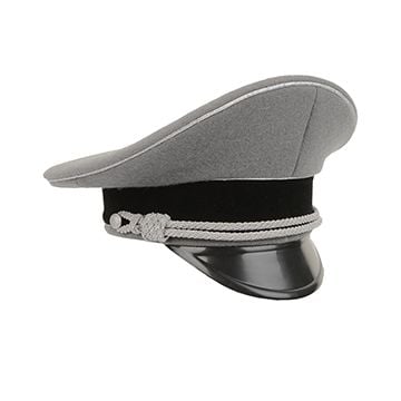 German Waffen SS Officer Visor Cap without Insignia - Stone Grey - Silver Piping - Imperfect