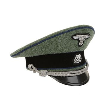 German Waffen SS Officer Visor Cap - Field Grey - Cornflower Blue Piping