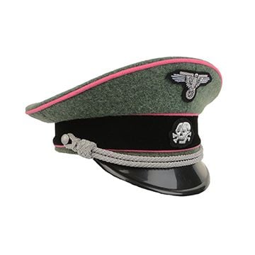 German Waffen SS Officer Visor Cap - Field Grey - Pink Piping