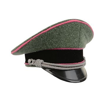 German Waffen SS Officer Visor Cap without Insignia - Field Grey - Pink Piping