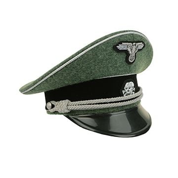German Waffen SS Officer Visor Cap - Field Grey - Silver Piping