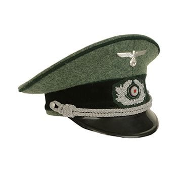 German Army Officer Visor Cap - Field Grey - Grass Green Piping