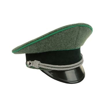 German Army Officer Visor Cap without Insignia - Field Grey - Light Green Piping