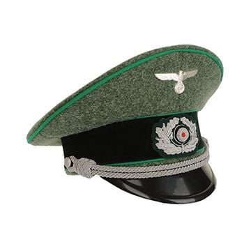 German Army Officer Visor Cap - Field Grey - Light Green Piping