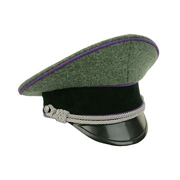 German Army Officer Visor Cap without Insignia - Field Grey - Purple Piping