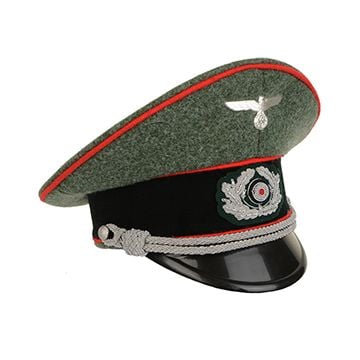 German Army Officer Visor Cap - Field Grey - Red Piping