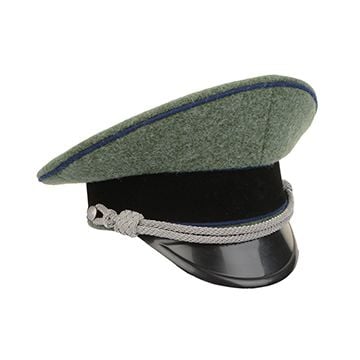 German Waffen SS Officer Visor Cap without Insignia - Field Grey - Cornflower Blue Piping