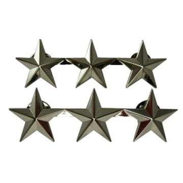 Front of pair of US 3 Star Lieutenant General Rank Badges, each has three stars in a horizontal line