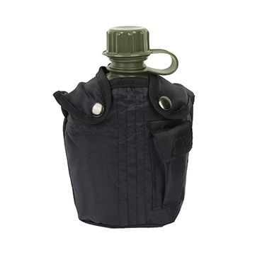Green Water Bottle With Black Cover