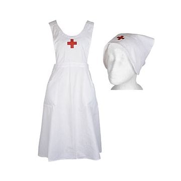Nurses Uniform - Red Cross Apron and Button Hat