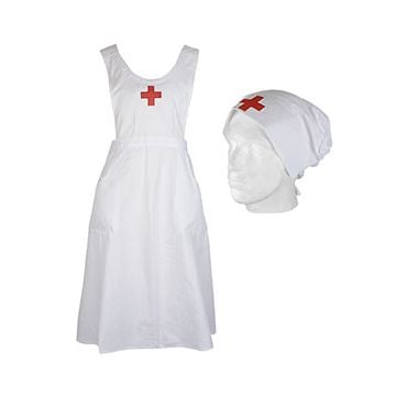 Nurses Uniform - Red Cross Apron and Tied Hat