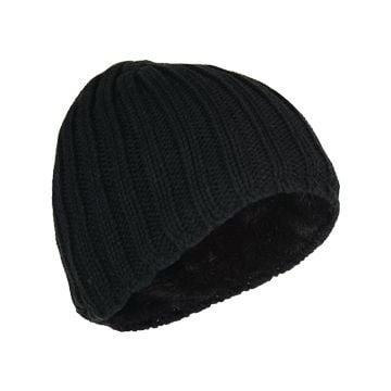 Heavy Knit Lined Beanie - Black