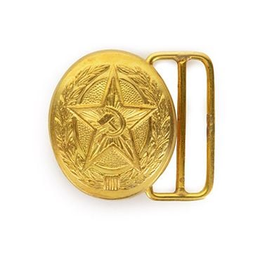 Soviet Star with Hammer and Sickle Oval Belt Buckle - Gold
