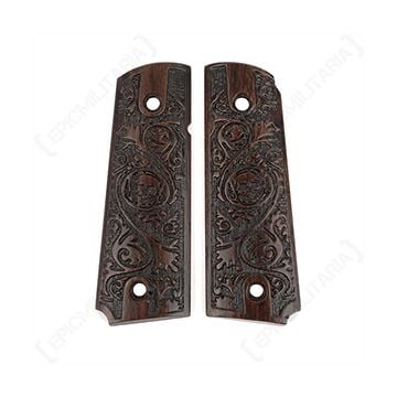 US Engraved Wood Colt Grips - Small Skull