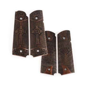 US Engraved Wood Colt Grips - Celtic Cross