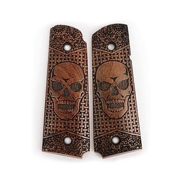 US Engraved Wood Colt Grips - Large Skull