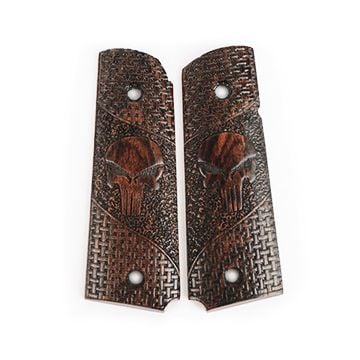 US Engraved Wood Colt Grips - Punisher