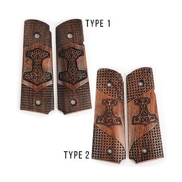 US Engraved Wood Colt Grips - Thors Hammer