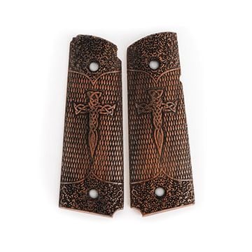 US Engraved Wood Colt Grips - Celtic Cross Dagger