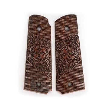 US Engraved Wood Colt Grips - Celtic Cross Ringlet