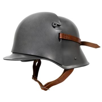 This view shows the side of the WW1 German M16 Helmet with Sniper Plate - Imperfect.