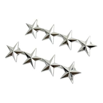 Front of pair of silver coloured US 4 Star General Rank Badges