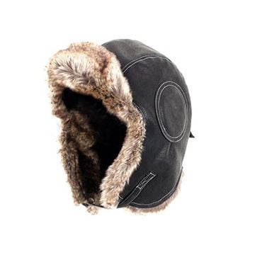 Black Aviator Leather and Faux Fur Ushanka Thumbnail