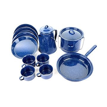Blue Enamel Cooking and Dinner Set
