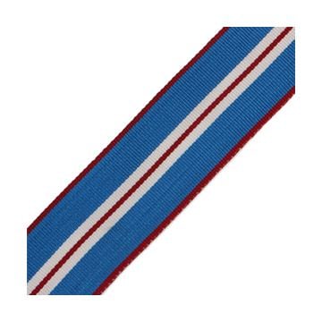 This image shows the red, blue and white stripes that make up the medal ribbon. Thumbnail.