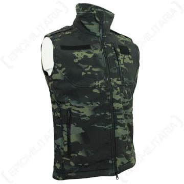 Black Multitarn Camo Softshell Vest Angle Closed
