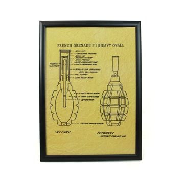 French F1 Grenade Framed Blueprint - Thumbnail