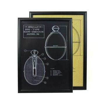 German M39 Egg Grenade Framed Blueprint - Thumbnail