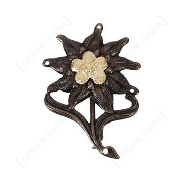 WW2 German Gebirgsjager Darkened Edelweiss Field Cap Badge With Prongs