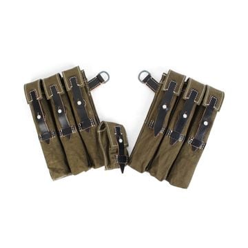 MP40 Canvas Ammo Pouch Leather Straps Pair -  Dark Tan