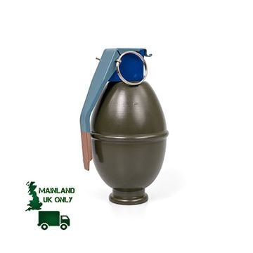 The image shows the spoon and pin of a Cold War era wooden replica of a US M61 Egg Grenade. Thumbnail