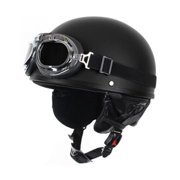 Open Helmet with Goggles - Black