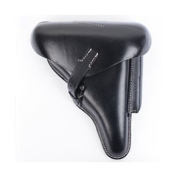 P08 Luger Hard Shell Holster - Black Leather Thumbnail