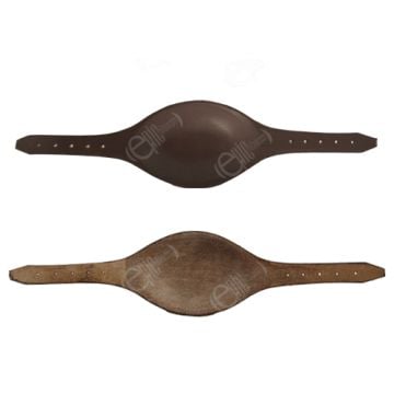 Two Airborne leather chin cups with straps on each side, the top chin strap is dark brown and the bottom chin stap is light brown