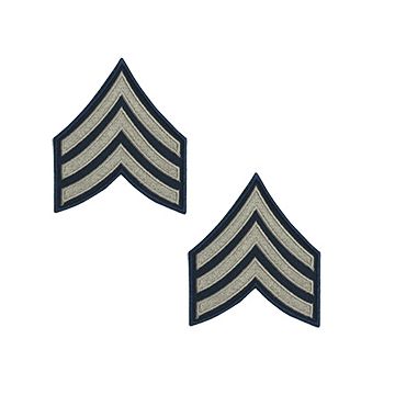 WW2 US NCO Sergeant Rank Stripes - Pair of Khaki on Blue - 1942-1948