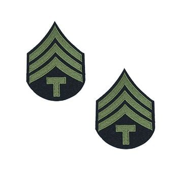 Pair of Technician/4th Grade Rank Stripes - Olive on Blue