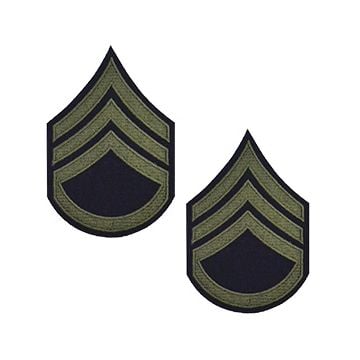 Pair of Staff Sergeant Rank Stripes - Olive on Blue