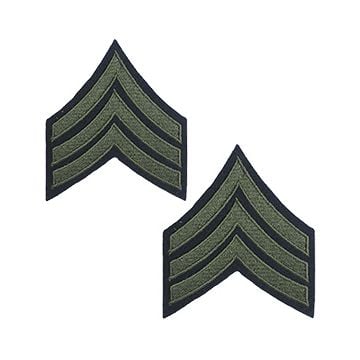 Pair of Sergeant Rank Stripes - Olive on Blue