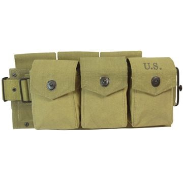 Side view of M1942 BAR Ammo Belt with 6 pouches, each with popper style button closures.