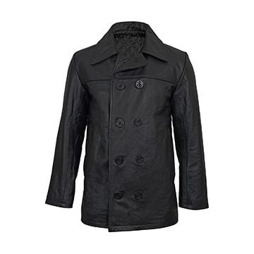 Black Leather US Navy Pea Coat