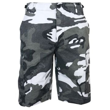 A front view of a pair Urban Camo BDU Rip Stop Cargo Shorts