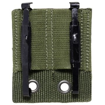 Front view of olive green canvas Bundeswehr Modular Mount and black Clips