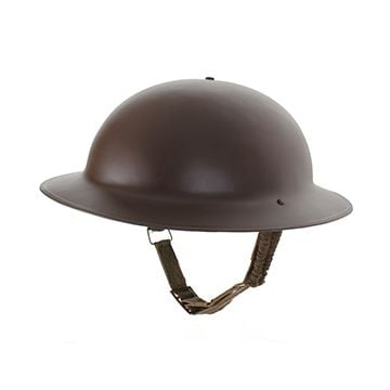 This view shows the side of the WW2 British Brodie Helmet - Service Brown. Thumbnail
